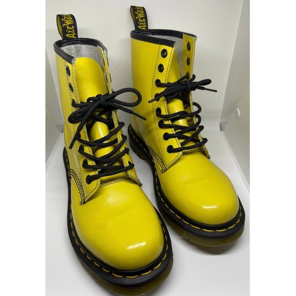 Dr. Martens Shoes - DR. MARTENS Yellow Patent Leather Ankle Boots